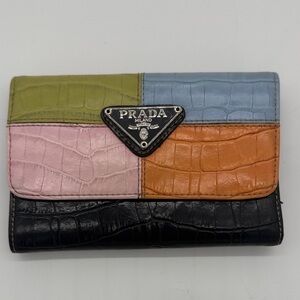 Vintage Prada Milano Multicolor Croc-Embossed Leather Wallet